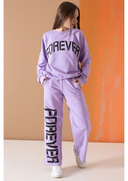 Lila Forever Yazı Baskılı Kız Çocuk Eşofman Takımı 19571 fiyatları