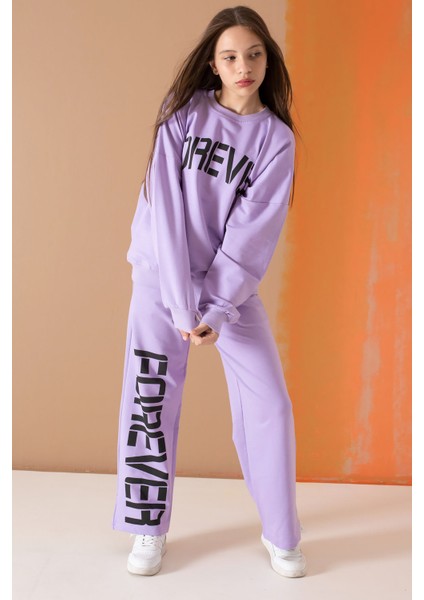 Lila Forever Yazı Baskılı Kız Çocuk Eşofman Takımı 19571 modelleri