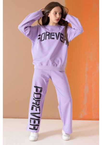 Lila Forever Yazı Baskılı Kız Çocuk Eşofman Takımı 19571 fırsatları