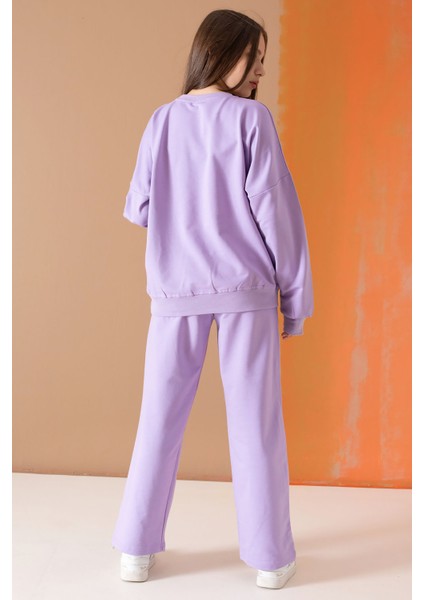 Lila Forever Yazı Baskılı Kız Çocuk Eşofman Takımı 19571 indirimleri