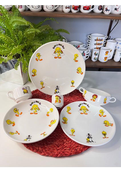 6 Parça Tweety Desen Porselen Çocuk Yemek Takımı Mama Seti