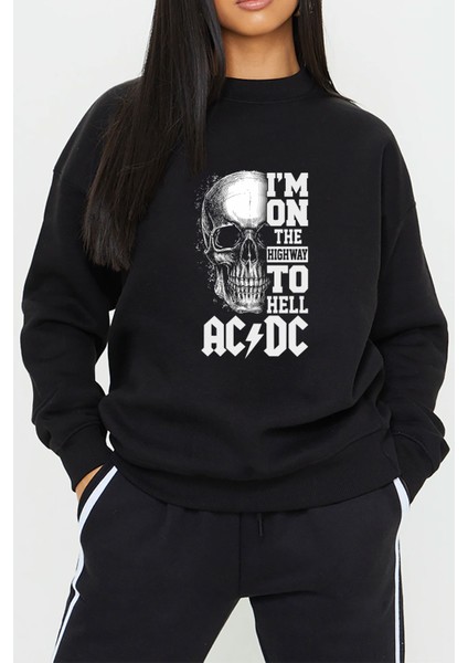 Ac Dc Metal Müzik Baskılı Siyah Kadın Erkek Pamuklu Sweatshirt Cu69