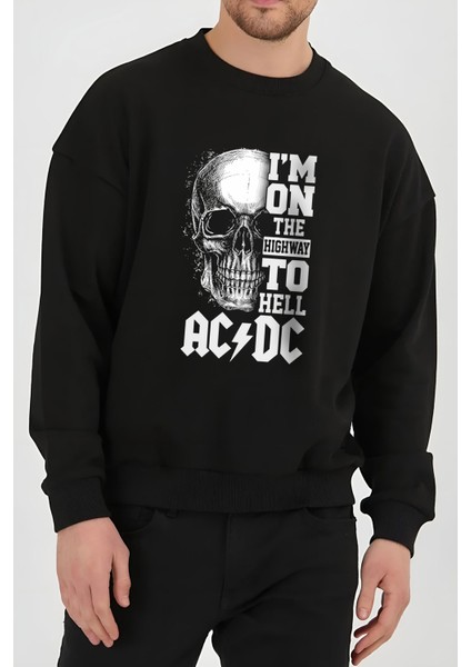 Ac Dc Metal Müzik Baskılı Siyah Kadın Erkek Pamuklu Sweatshirt Cu69