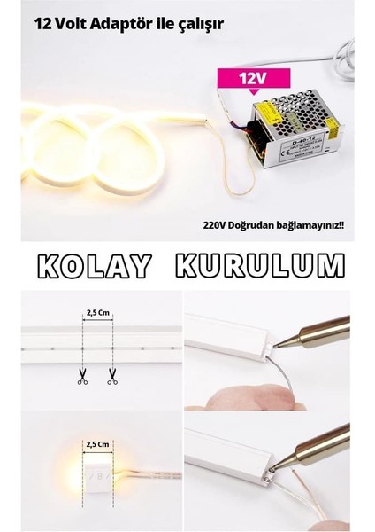 Neon LED 12 Volt Amber Işık Dış Mekan 3 Metre