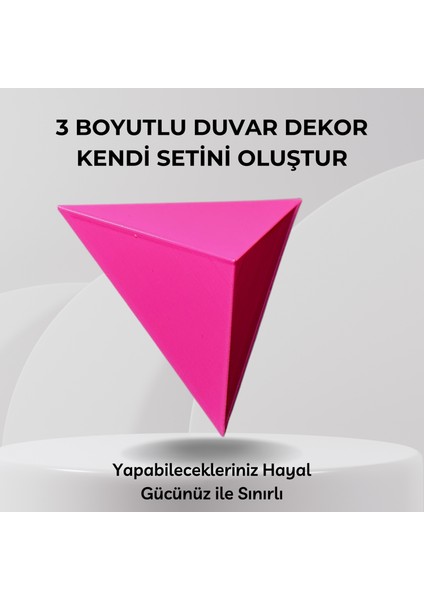 Modern Kreatif Piramid-Üçgen Duvar Dekoru (Kendin Yap - Diy Set) [10 Adet - 8 cm'lik Pembe Piramid]