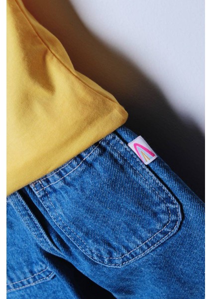 Kız Çocuk Gökkuşağı Nakış Detaylı Mom Jean Kot Pantolon fiyatları