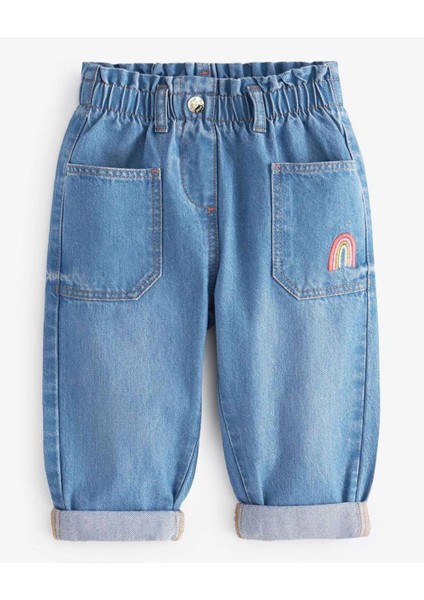 Kız Çocuk Gökkuşağı Nakış Detaylı Mom Jean Kot Pantolon fırsatları