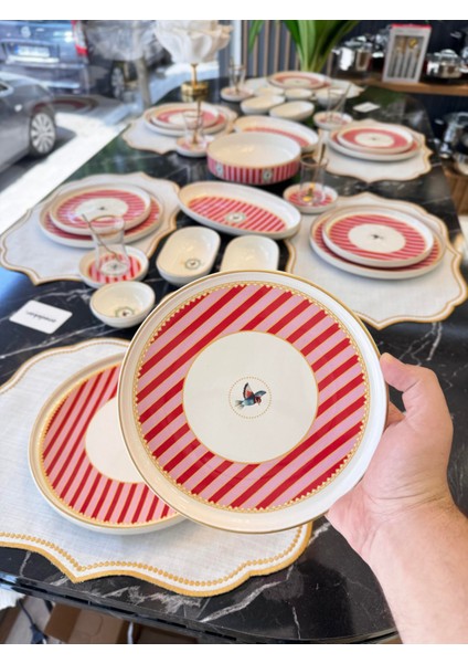 43 Parça Modern Pink Bird Kahvaltı Takımı Gold