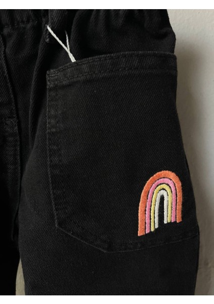 Kız Çocuk Gökkuşağı Nakış Detaylı Mom Jean Kot Pantolon modelleri
