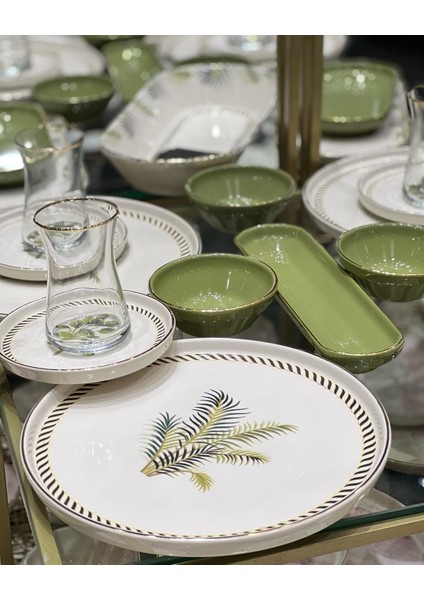 37 Parça Modern Green Flower Kahvaltı Takımı modelleri