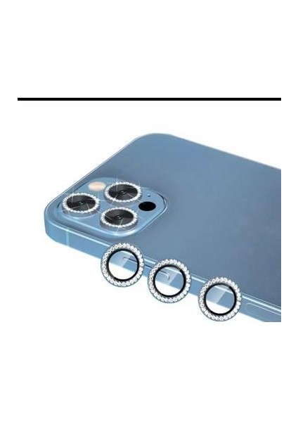 Iphone 11 Pro Max  Taşlı Kamera Lens Koruyucu Çerçeveli Koruyucu