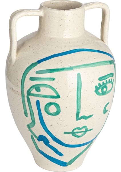 El Yapımı Soyut Yüz Terracotta Vazo