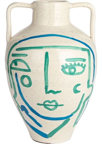 El Yapımı Soyut Yüz Terracotta Vazo