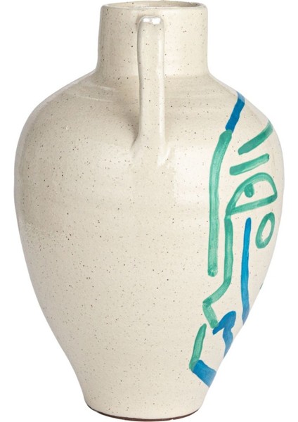 El Yapımı Soyut Yüz Terracotta Vazo