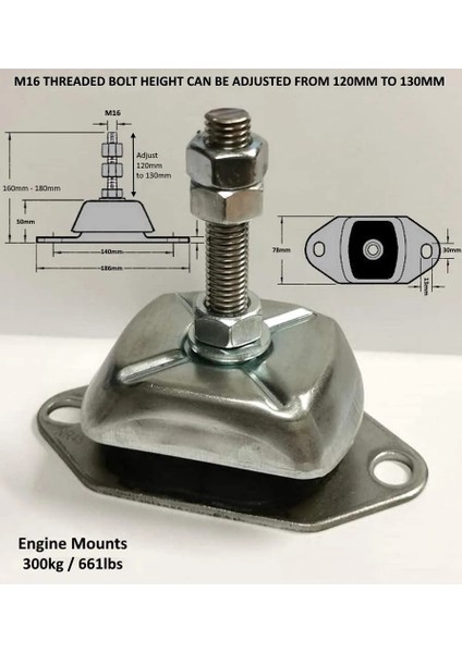 Esnek Motor Takozu 300KG, 16mm Saplama, Volvo Penta, Mercruiser, Beta