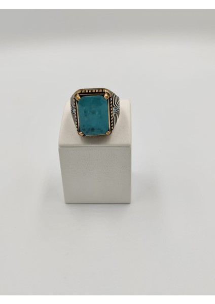Kare Paraiba Taşlı Erkek Yüzüğü 24 mm 925 Ayar Gümüş Yüzük fiyatları