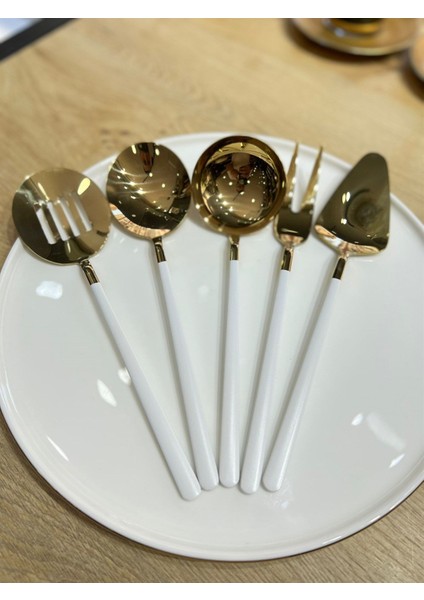 5 Parça Sos Kepçe Servis Takımı Beyaz Gold fiyatları