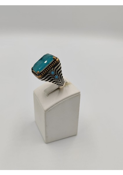 Kare Paraiba Taşlı Erkek Yüzüğü 24 mm 925 Ayar Gümüş Yüzük modelleri