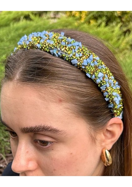 Turkuaz Doğal Taşlı Taç - Işıltılı Taşlar Ve Zarif Tasarım Kadın Saç Tacı