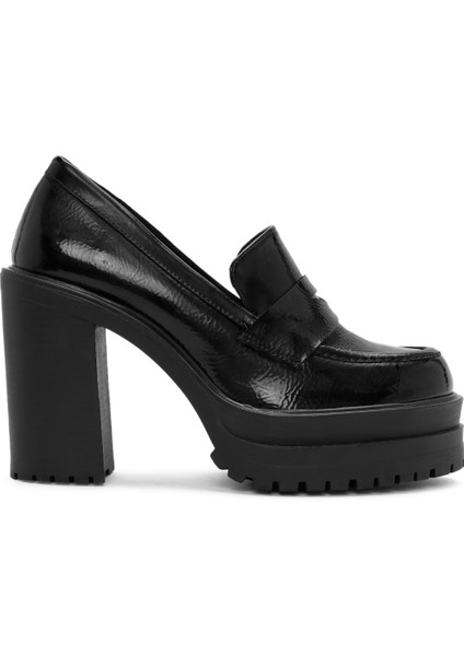 Kadın Siyah Kalın Topuklu Rugan Maskülen Loafer 24WFE252216
