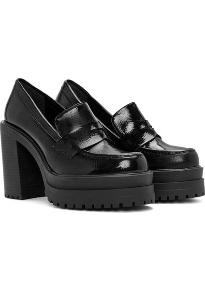 Kadın Siyah Kalın Topuklu Rugan Maskülen Loafer 24WFE252216 fırsatları
