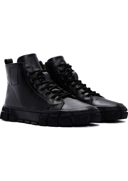 Erkek Siyah Bağcıklı Fermuarlı Deri Bilekli Sneaker 24WFD631118 modelleri