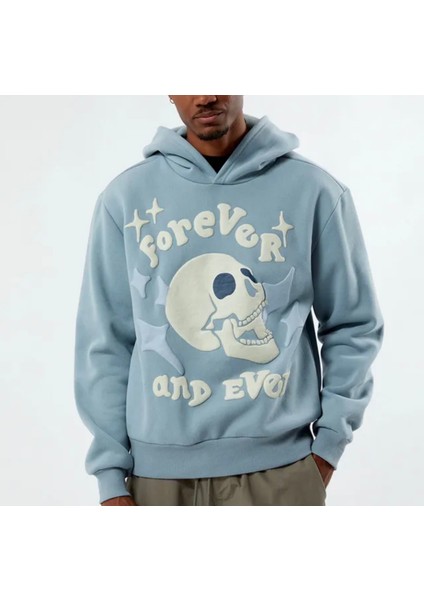 Büyük Beden Özel Tasarım Kapüşonlu Forever Kuru Kafa Baskılı Battal Erkek Sweatshırt fırsatları