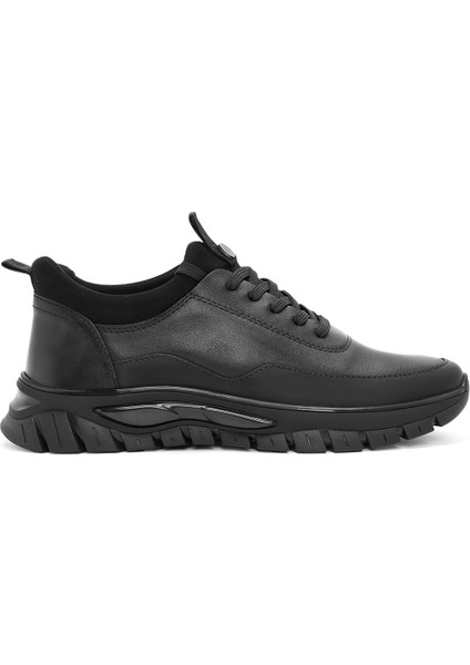 Erkek Siyah Bağcıklı Deri Sneaker 24WFD650618