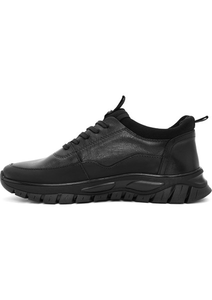 Erkek Siyah Bağcıklı Deri Sneaker 24WFD650618