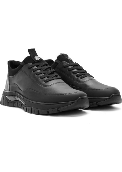Erkek Siyah Bağcıklı Deri Sneaker 24WFD650618