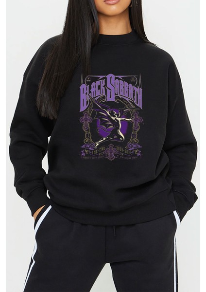 Black Sabbath Müzik Baskılı Siyah Kadın Erkek Pamuklu Sweatshirt Cu77