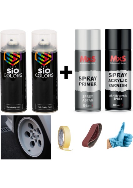Jant-Spolier Boya Seti 2 Adet Sprey + Astar + Vernik + Zımpara + Bant + Eldiven Sprey Boya 400 ml