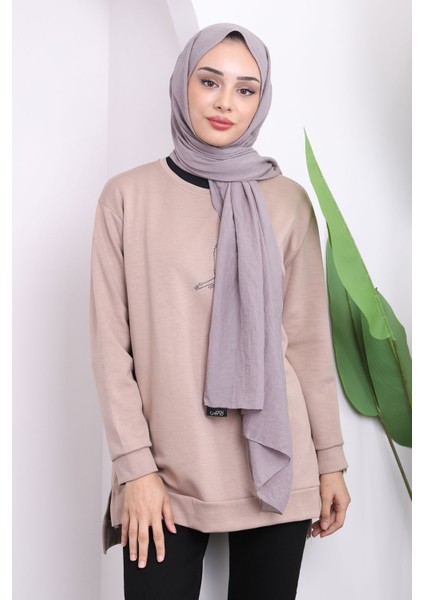 Vizon Bisiklet Yaka Yan Yırtmaçlı Sweat