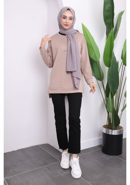 Vizon Bisiklet Yaka Yan Yırtmaçlı Sweat