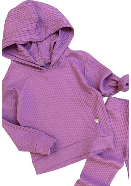 Kız Çocuk Kapüşonlu Sweatshirt Beli Lastikli Fitilli Lila Alt Üst Takım fiyatları