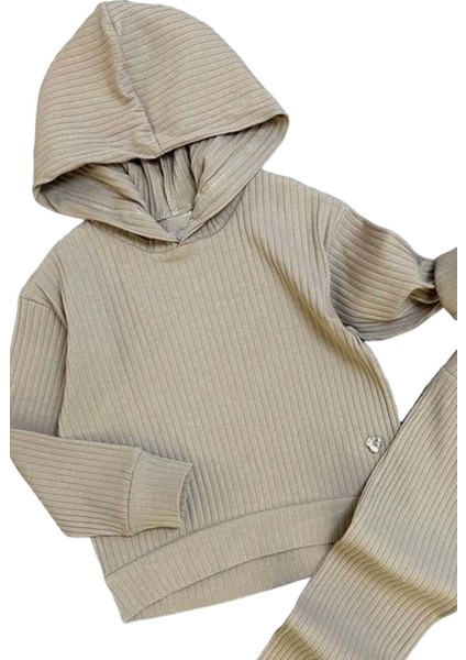 Kız Çocuk Kapüşonlu Sweatshirt Beli Lastikli Fitilli Bej Alt Üst Takım fiyatları