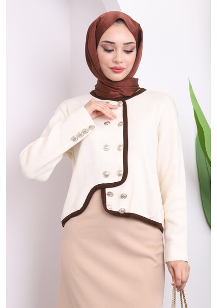 Krem Düğmeli Crop Triko Hırka fiyatları
