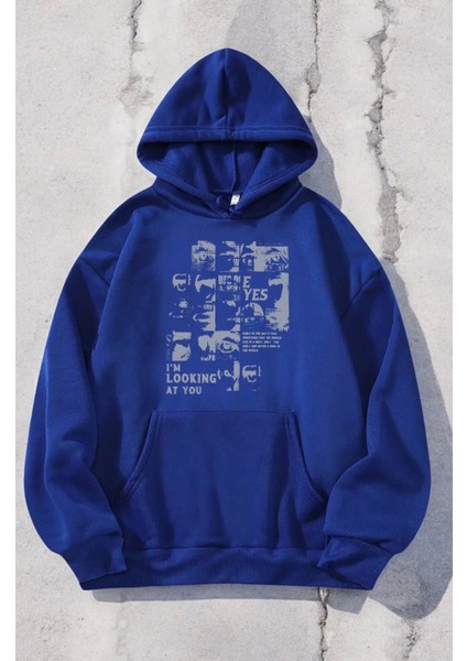 Büyük Beden Özel Tasarım Kapüşonlu Looking Karma Baskılı Oversize Battal Erkek Sweatshırt