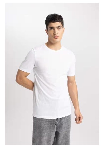 Slim Fit Bisiklet Yaka Kısa Kollu Tişört Whıte modelleri