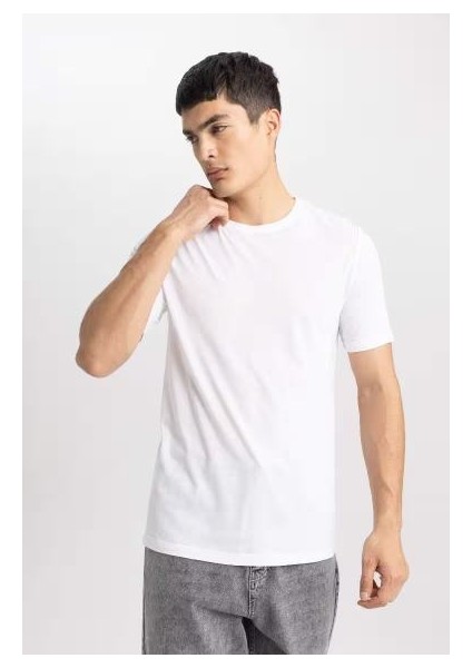 Slim Fit Bisiklet Yaka Kısa Kollu Tişört Whıte fırsatları