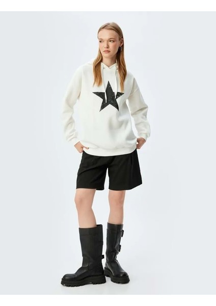 Arkası Baskılı Oversize Sweatshirt - Koton - 5WAL10203IK - Ekru - M