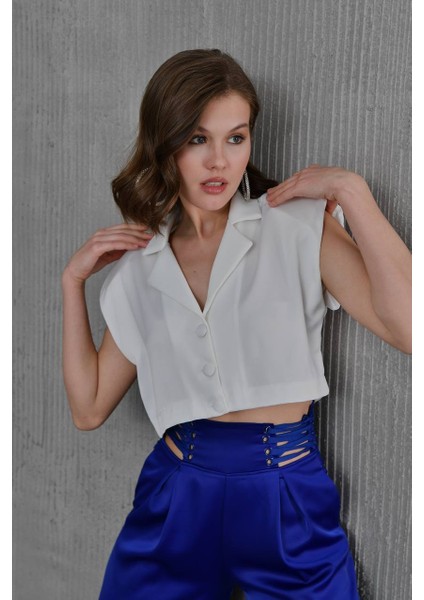 Saten Crop Yelek Kadın