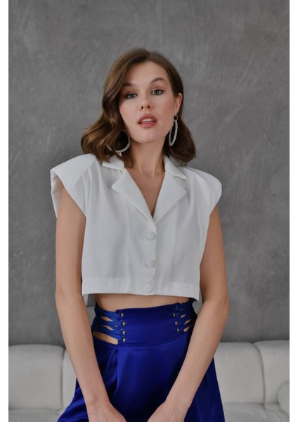 Saten Crop Yelek Kadın