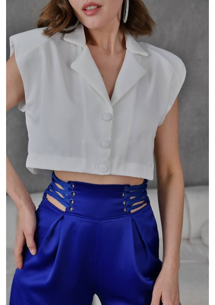 Saten Crop Yelek Kadın