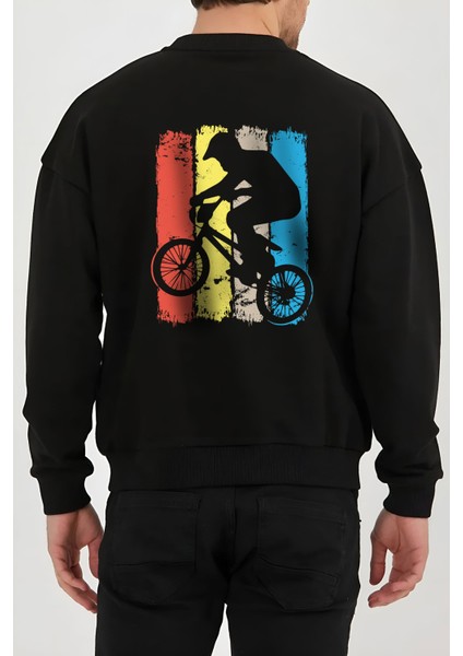 Bisiklet Doğa Baskılı Siyah Kadın Erkek Pamuklu Sweatshirt Cu98
