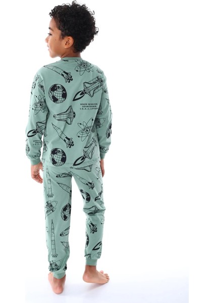Pamuk Galaksi,gezegen ve Uçak Baskılı Uzun Kollu Erkek Çocuk Pijama Takımı (3,4,5,6,7,8 Yaş)