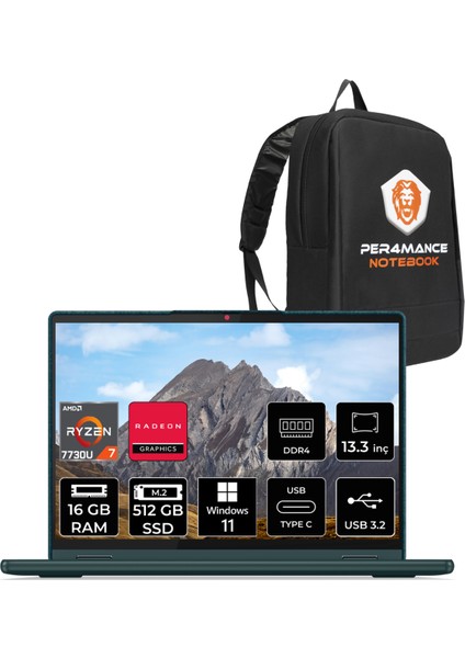 Yoga 6 Amd Ryzen 7 7730U 16GB 512GB SSD 13.3" Fhd+ W11H Multi-Touch Taşınabilir Bilgisayar & Per4 Çanta 83B2008RTXP305