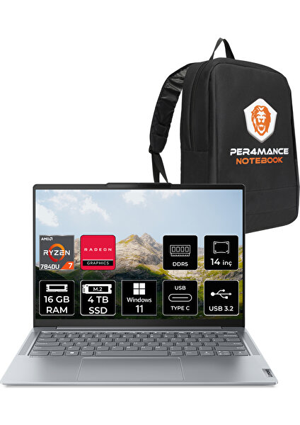 Yoga Slim 6 Amd Ryzen 7 7840U 16GB 4tb SSD 14" Fhd+ W11P Taşınabilir Bilgisayar & Per4 Çanta 82X3004FTXP315