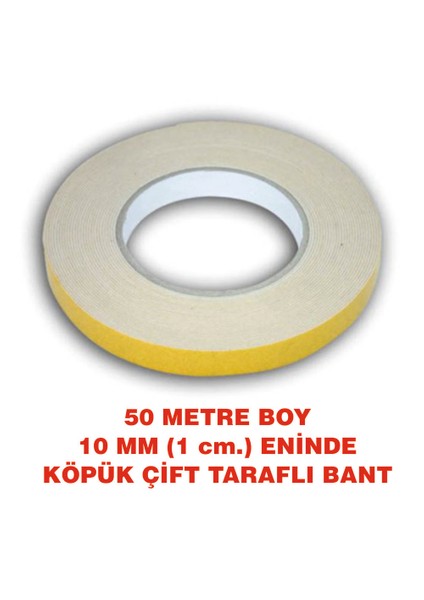 Çift Taraflı Köpüklü Bant 50 Metre Uzunlukta (10 mm - 1 Cm) Eninde