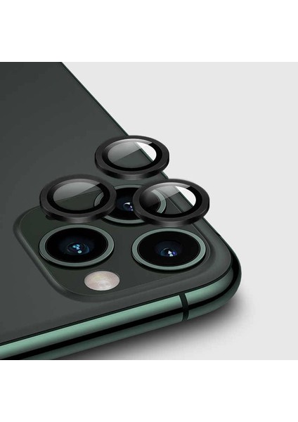 Apple iPhone 11 Pro Max Metal Çerçeveli Kamera Koruma Lensi Siyah